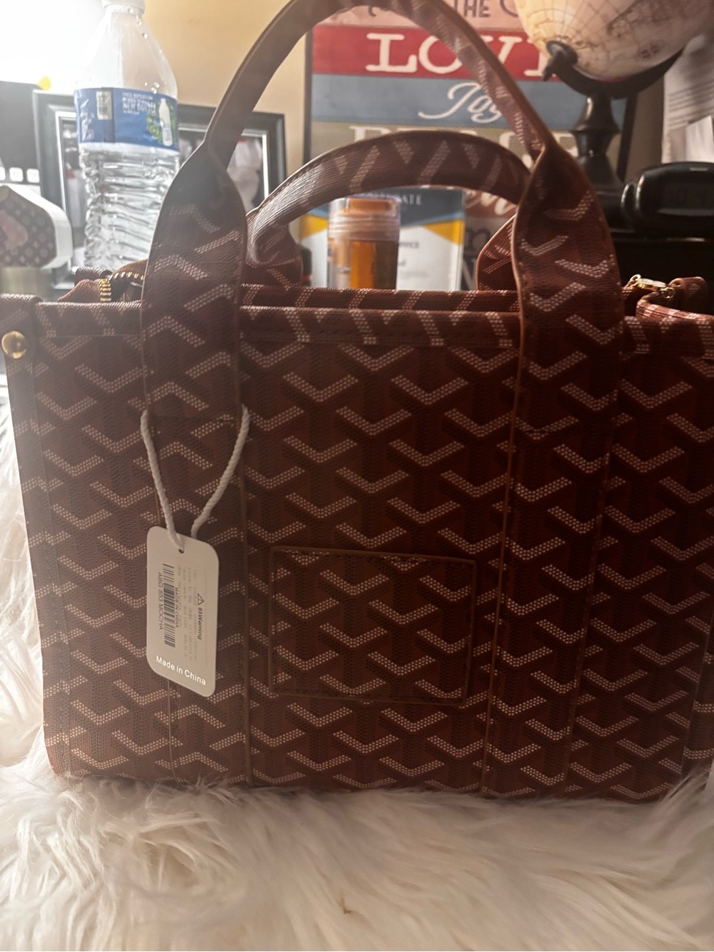 Brown Geometric Patterned Tote Bag